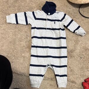 Ralph Lauren Navy and Gray Striped Baby Outfit